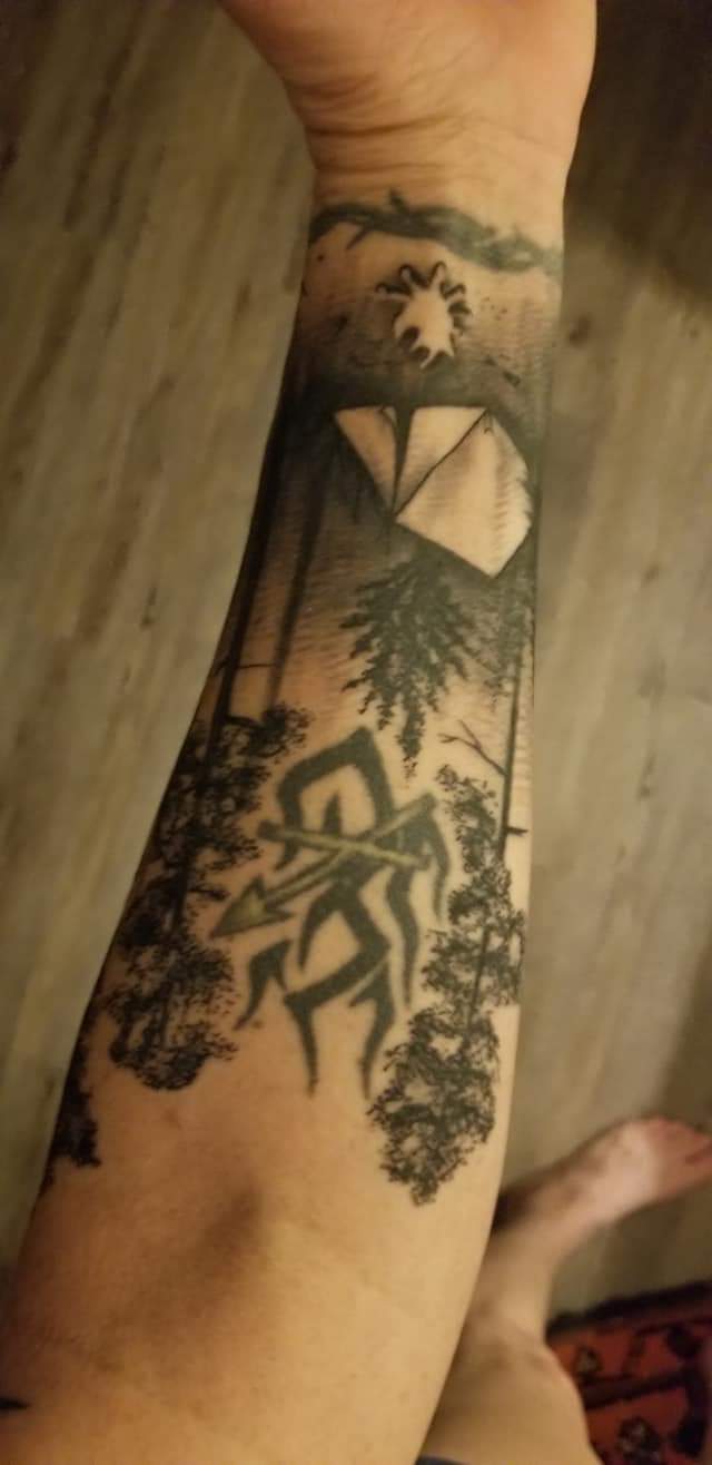 arm camping tattoo